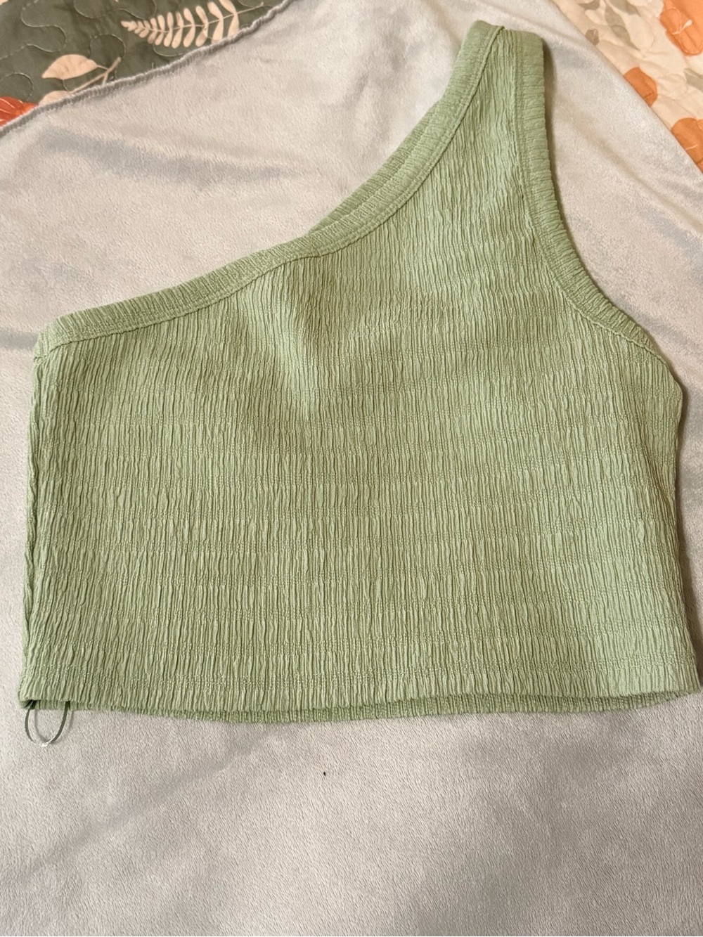 American Eagle Outfitters One-Shoulder Sage Green Ribbed Crop Top